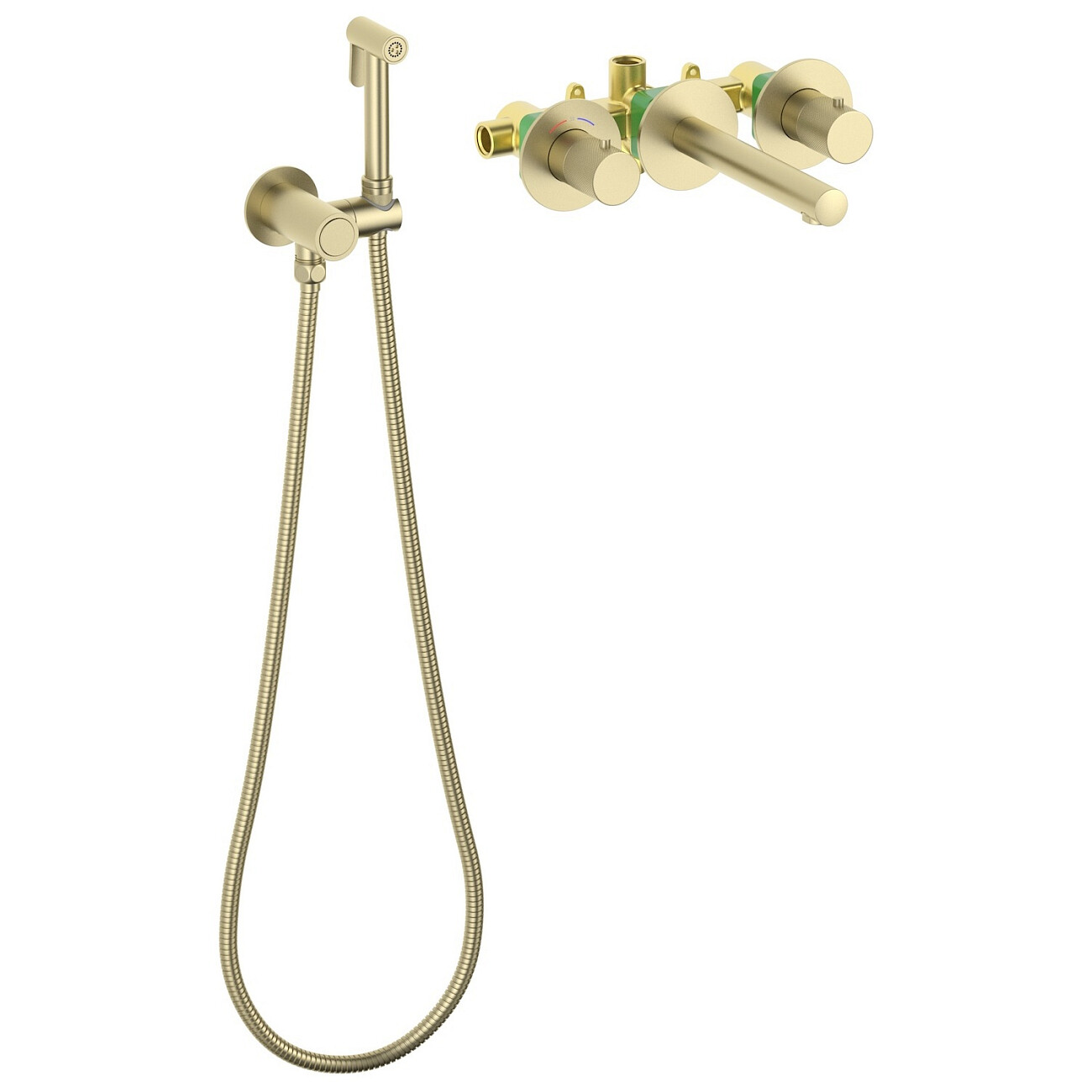 Смеситель для раковины встроенный с гигиеническим душем золото матовое Timo Saona 2383-17SM - изображение 2