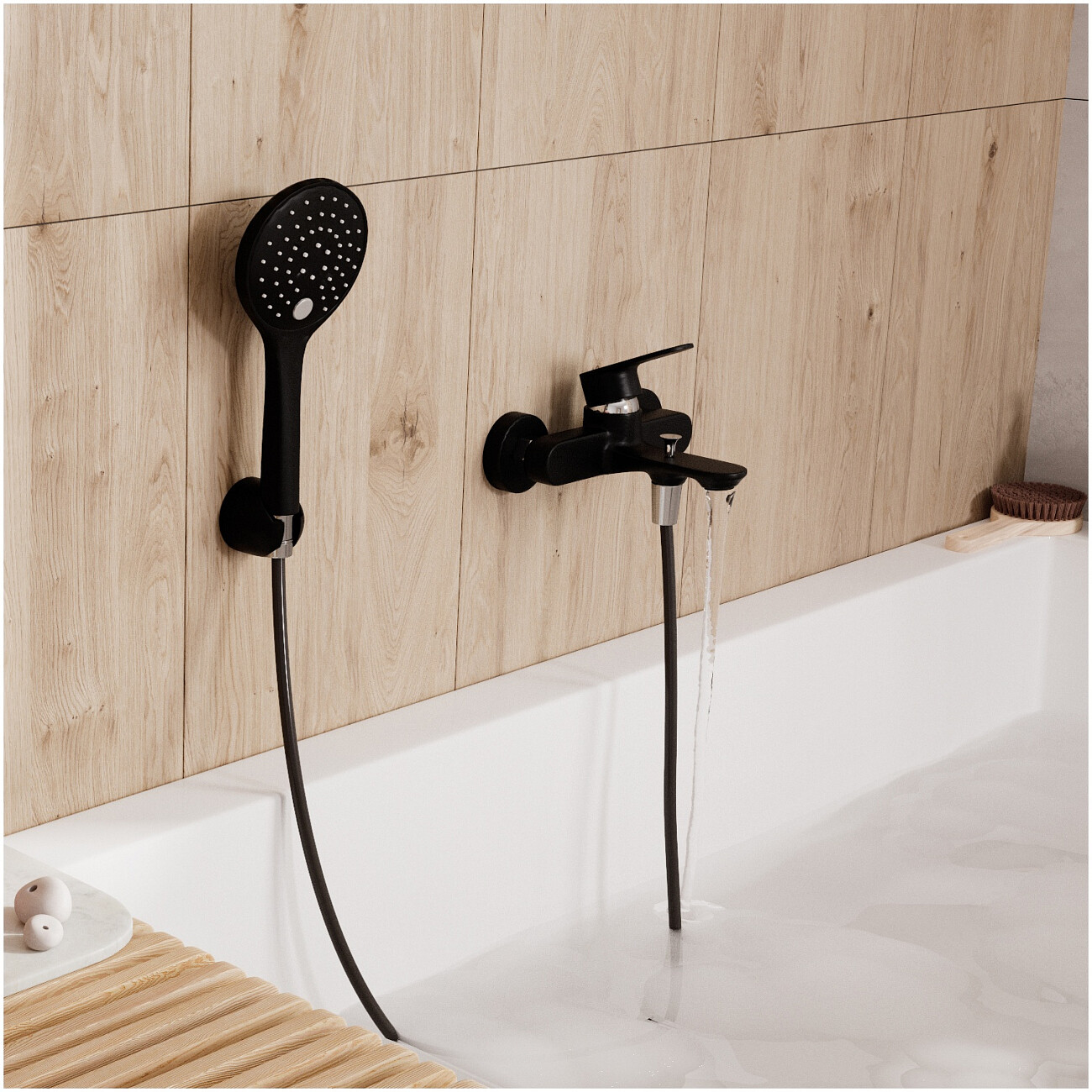 Душевой комплект с лейкой и коротким изливом черный Wasserkraft Elbe 7401 - изображение 3