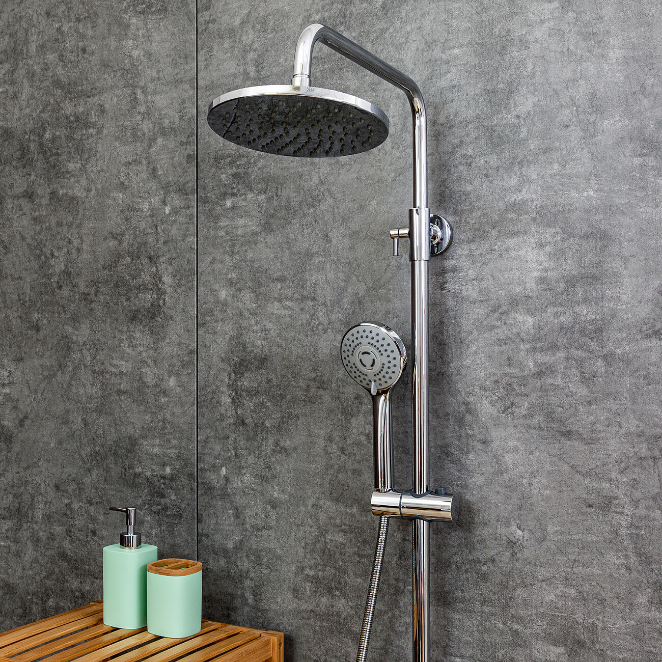 Душевой комплект с верхним душем и смесителем для ванны и душа хром Stworki "Нарвик" NR-06cr - изображение 6