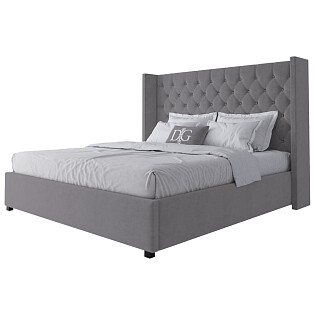 Кровать двуспальная 180х200 серо-бежевая с каретной стяжкой без гвоздиков Wing-2