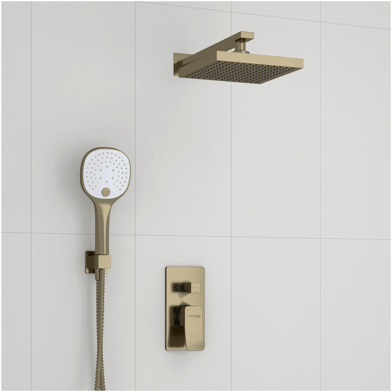 Душевой комплект встраиваемый с тропическим душем и смесителем светлая бронза Wasserkraft A16040 - изображение 2