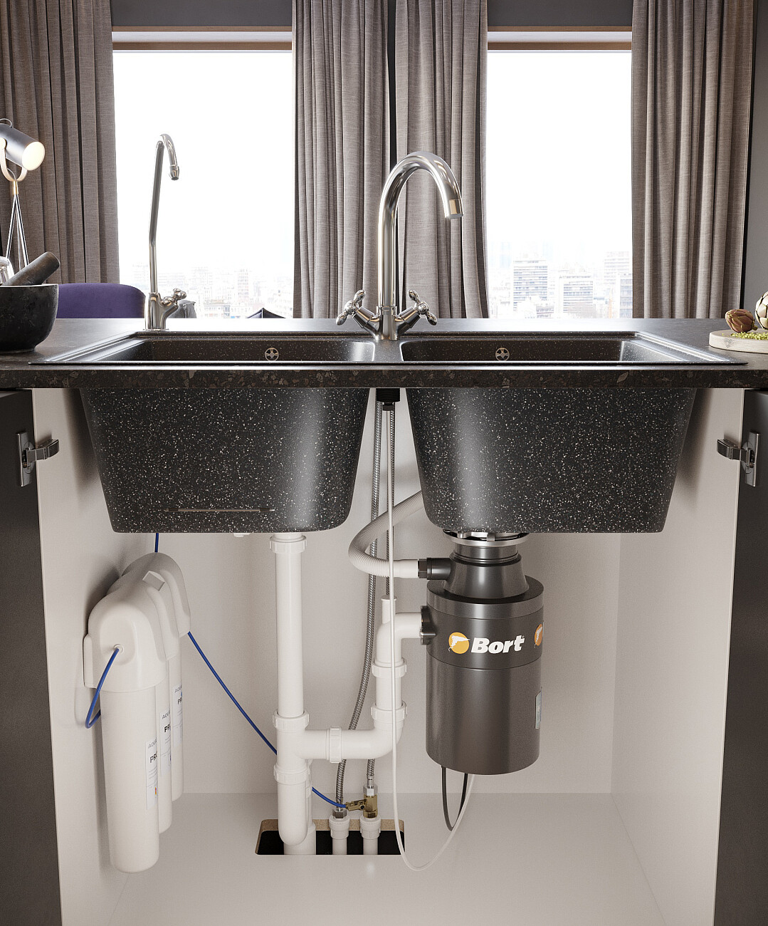 Мойка кухонная черная Domaci "Бьелла" DMC-15-308 - изображение 4