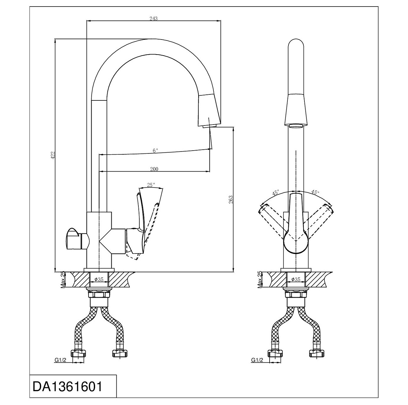 Смеситель для кухни латунный с подключением к фильтру хром D&K Rhein Valerius DA1361601 - изображение 2
