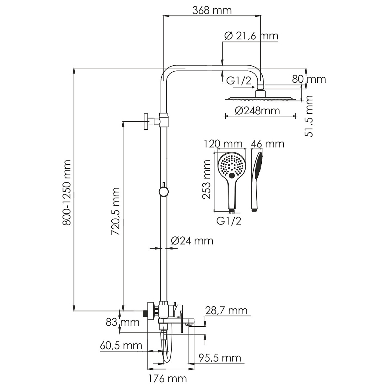 Душевая система со смесителем из латуни белая Wasserkraft A185.257.155.WM - изображение 7