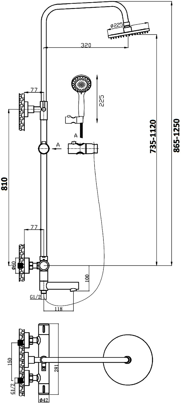 Душевая стойка с верхним душем и термостатом черная матовая Stworki "Рандерс" RD-03b - изображение 3