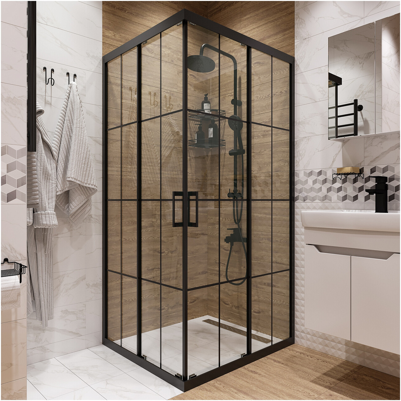 Душевой уголок прямоугольный 80х90 см черный Diwo "Киров" - изображение 2