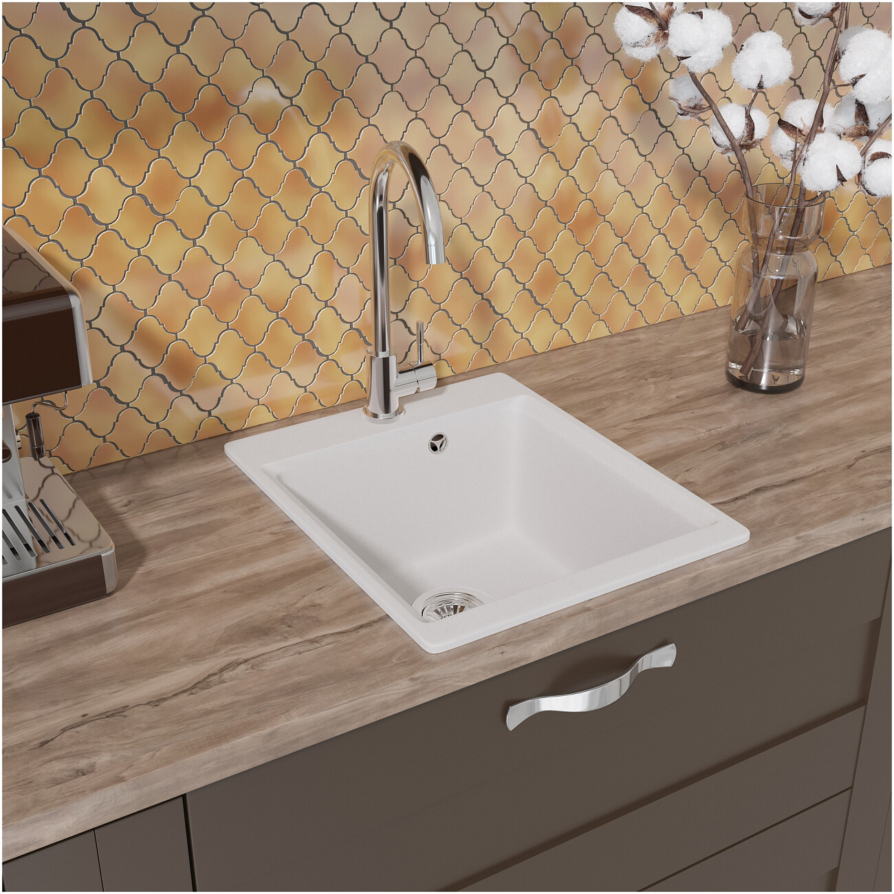 Мойка кухонная из искусственного гранита прямоугольная белая Domaci "Верона" 51-42 белая - изображение 4