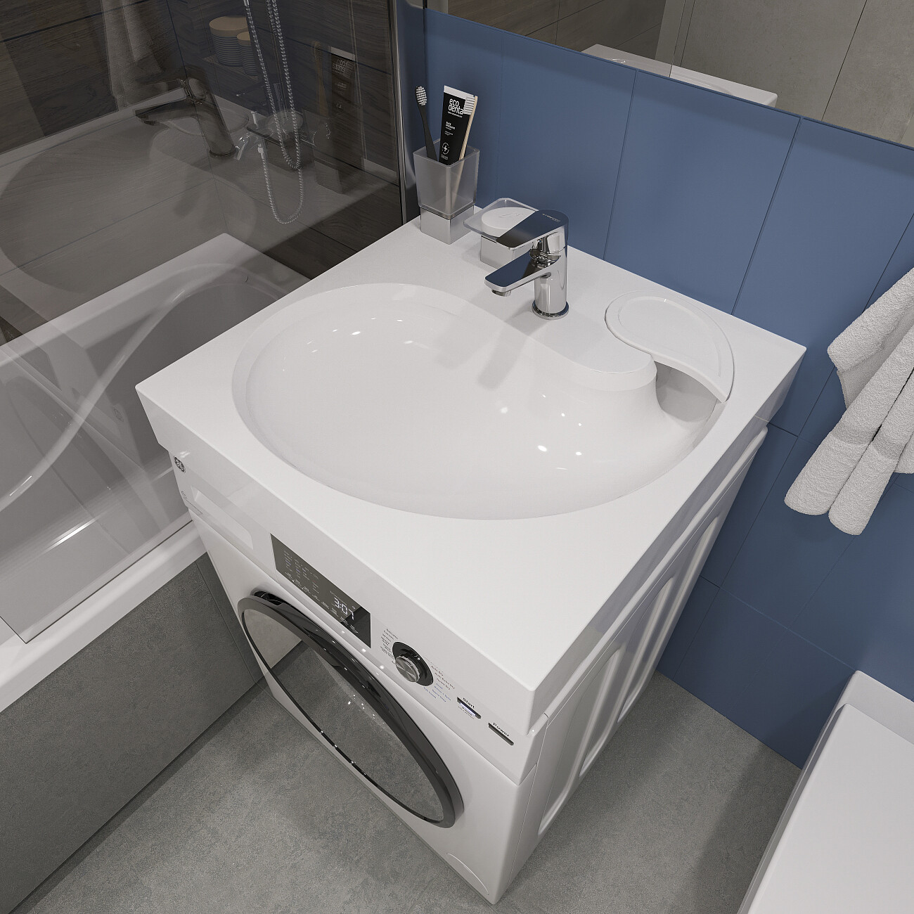 Раковина из мрамора на стиральную машину квадратная 60 см белая Stworki "Дублин" RSD600 - изображение 3