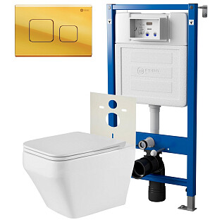 Унитаз подвесной &quot;Аврора&quot; PN41101 с инсталляцией &quot;Элемент&quot; PN45120 и кнопкой &quot;Афина&quot; PN44041G