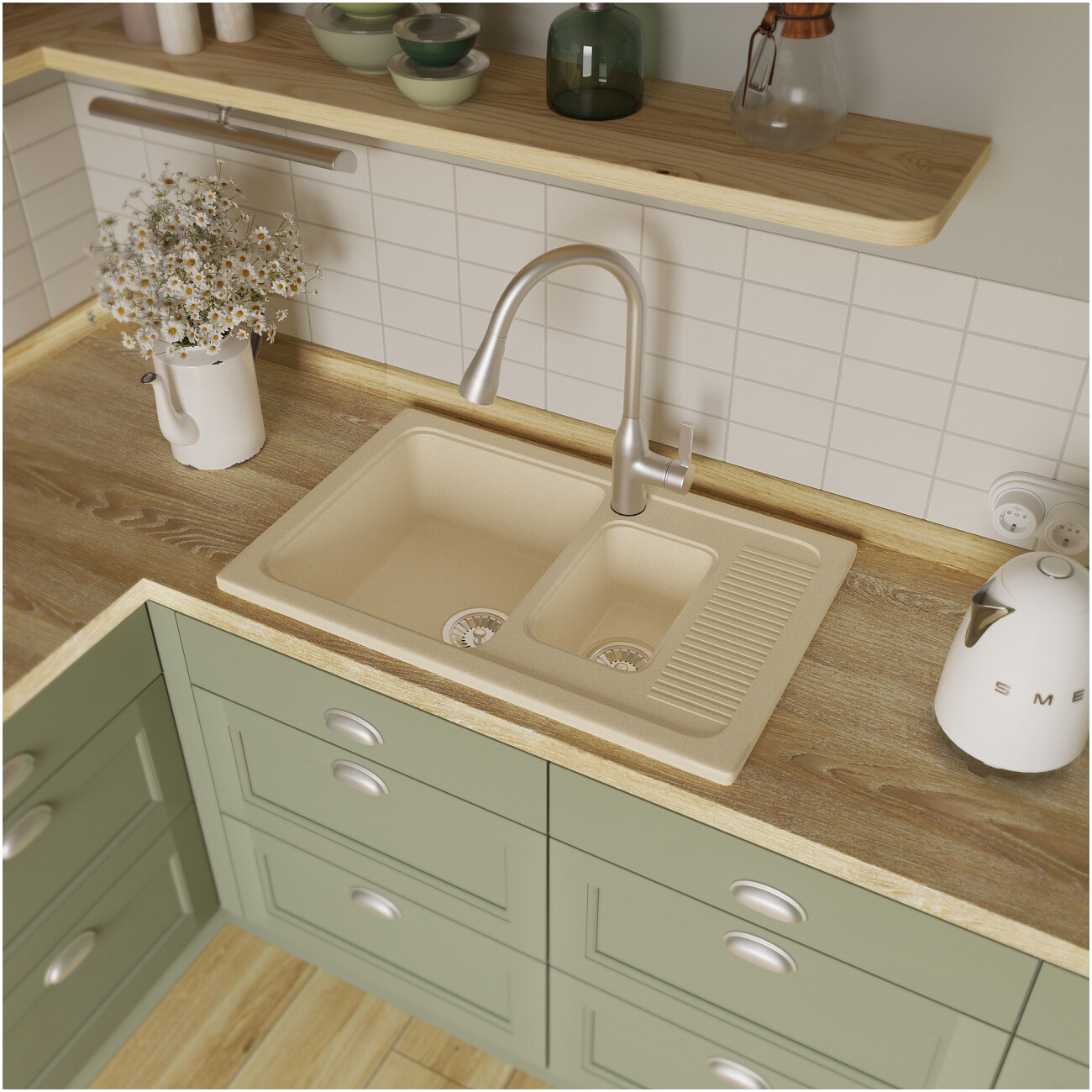 Мойка кухонная бежевая Domaci "Парма" 77-49-800 - изображение 4