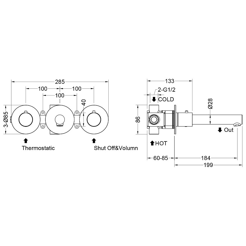 Смеситель для раковины встроенный с термостатом золото матовое Timo ...