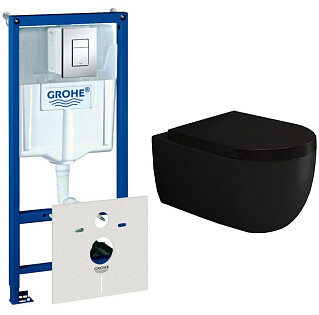 Унитаз подвесной черный Bocchi V-Tondo 1416-004-0129 с инсталляцией Grohe Rapid SL 38775001