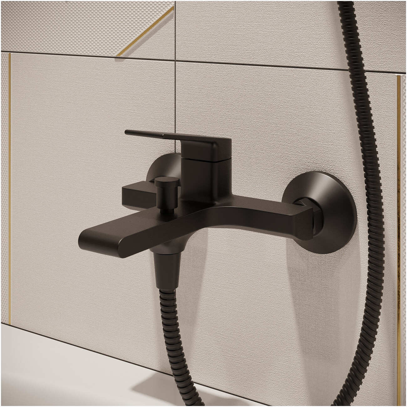 Смеситель для ванны с душем настенный черный Stworki "Ольборг" S20100BK - изображение 5