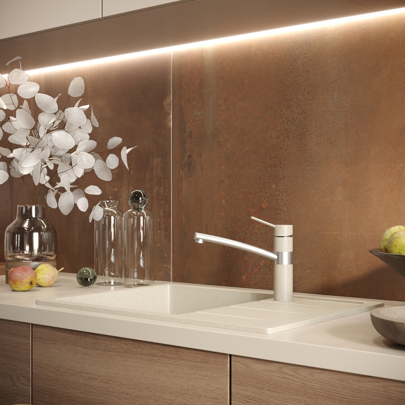 Мойка кухонная прямоугольная кварцевая бежевая Domaci "Солерно" DMQ-1700.Q - изображение 4