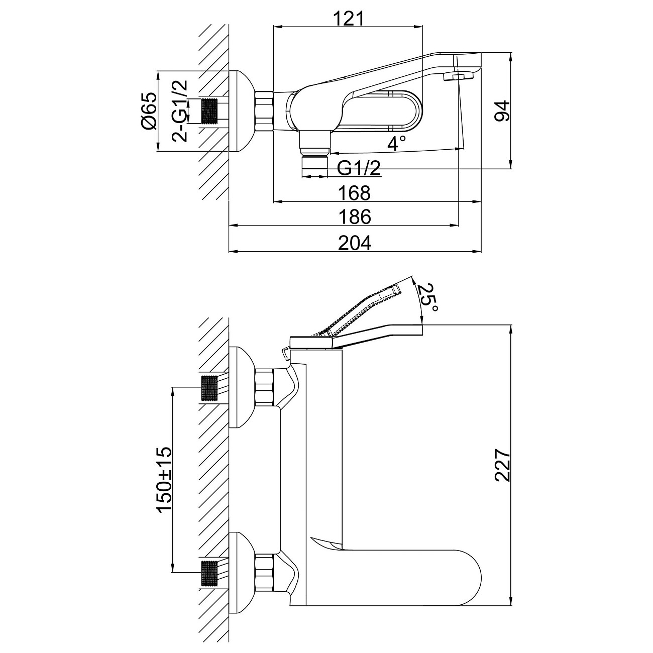 Смеситель для ванны однорычажный с душевым гарнитуром хром D&K Venice Rialto DA1063241 - изображение 2