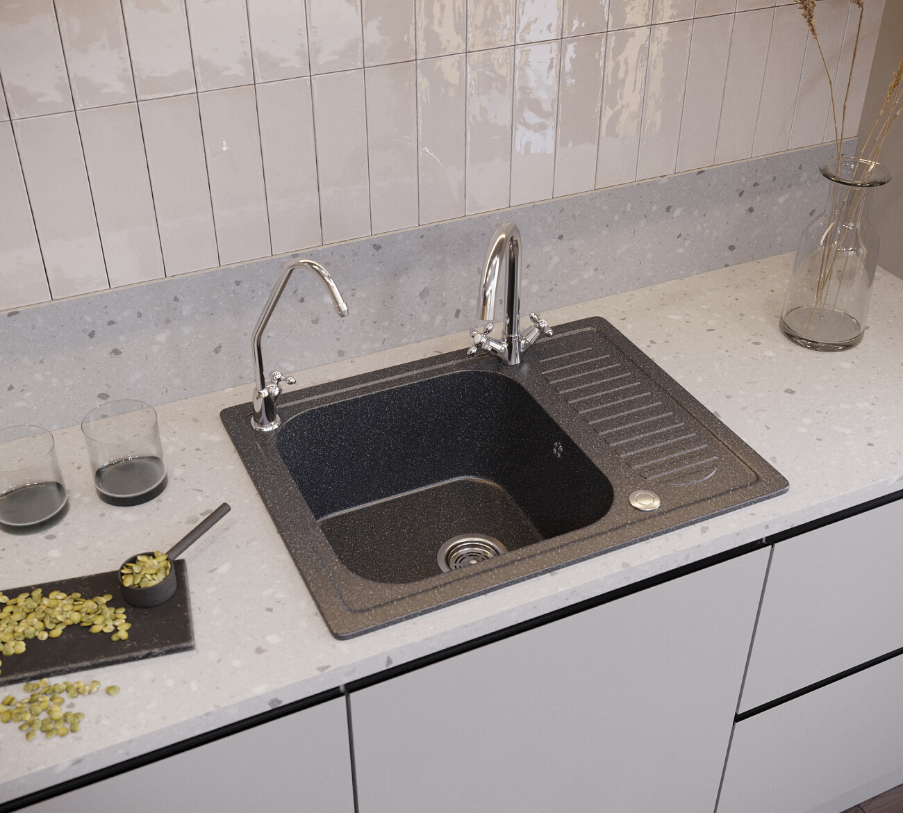 Мойка кухонная черная Domaci "Бьелла" DMC-13-308 - изображение 4