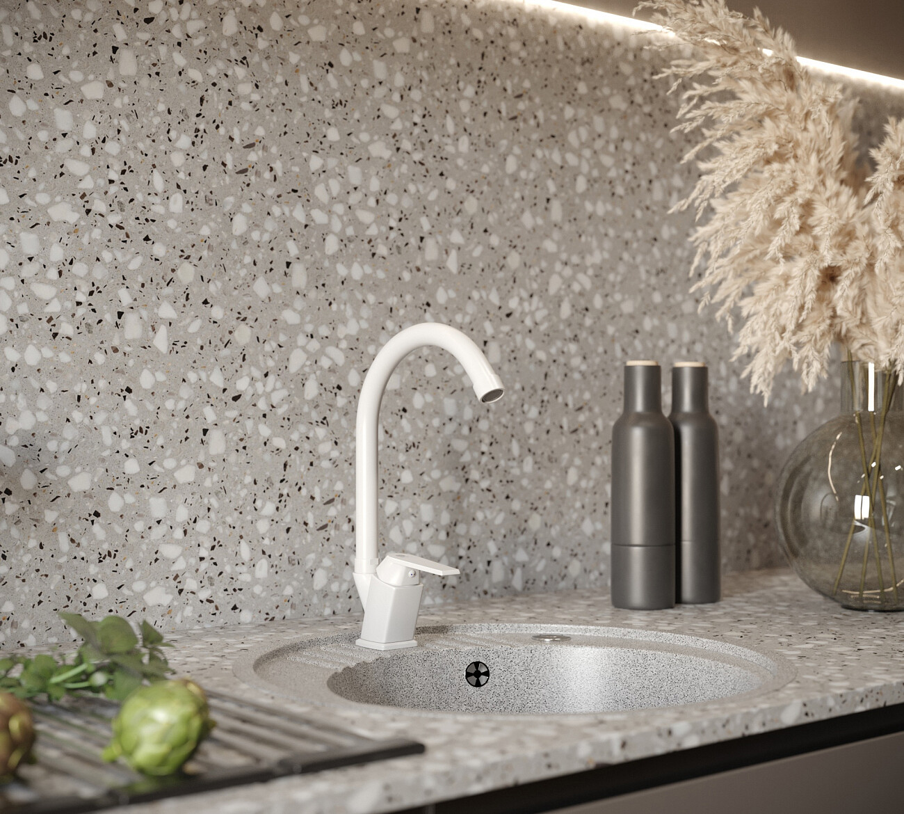 Смеситель для кухни однорычажный белый Domaci "Равенна" SM-01w - изображение 7