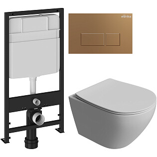 Унитаз Stworki &quot;Кронборг&quot; S28401WH с инсталляцией Ewrika ProLT 0026-2020, с кнопкой золотой 0043