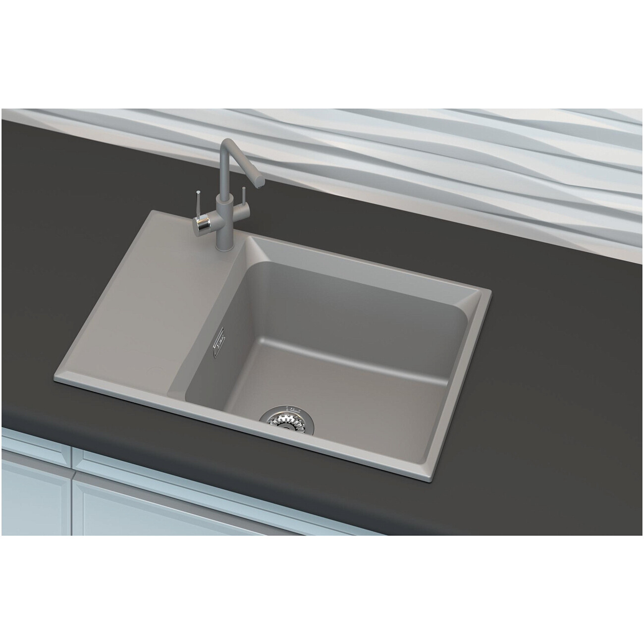 Мойка кухонная кварцевая прямоугольная 50х78 см серая Point "Этна 78" - изображение 4