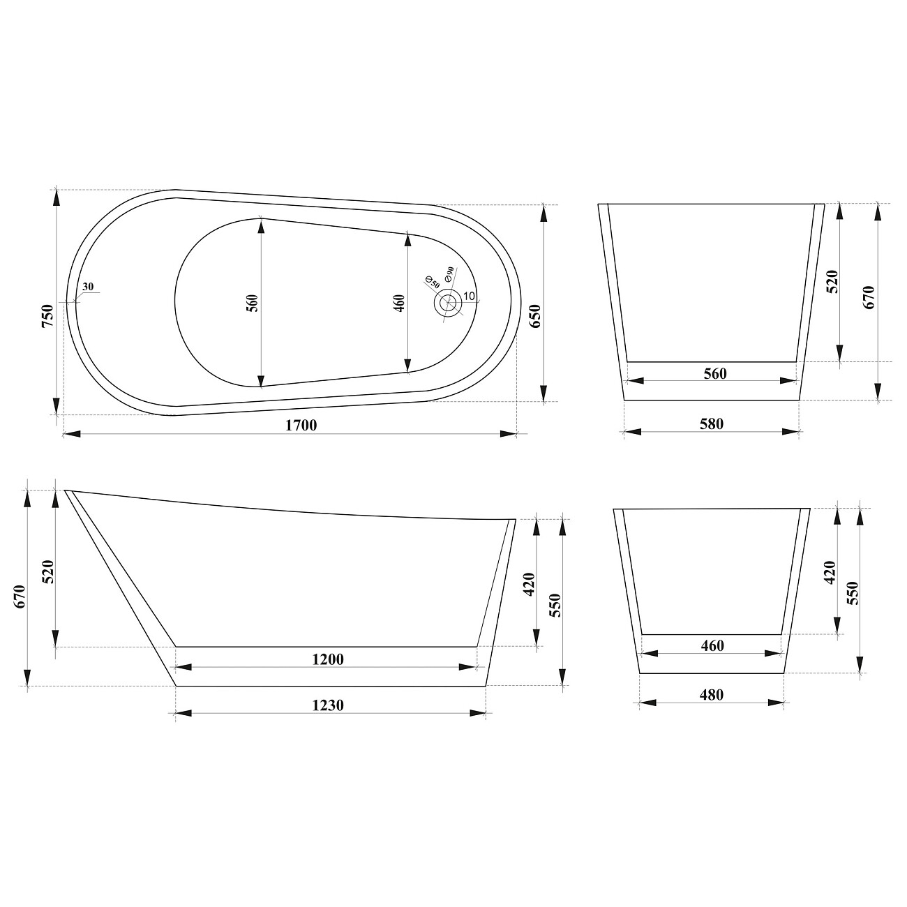 Ванна акриловая овальная 75х170 см белая Cerutti SPA Viva N CT10864 - изображение 6