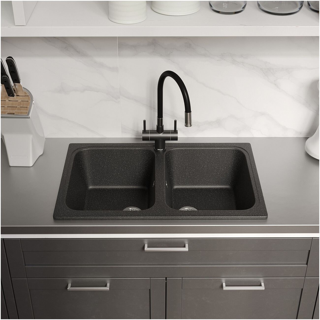 Мойка кухонная черная Domaci "Болонья" М-20-002 - изображение 7