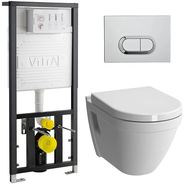 Унитаз подвесной с инсталляцией и кнопкой смыва хром Vitra S50 Rim-Ex 9003B003-7201 - изображение 1