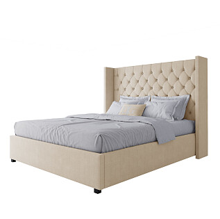 Кровать двуспальная с мягким изголовьем 160х200 молочная без гвоздиков Wing-2