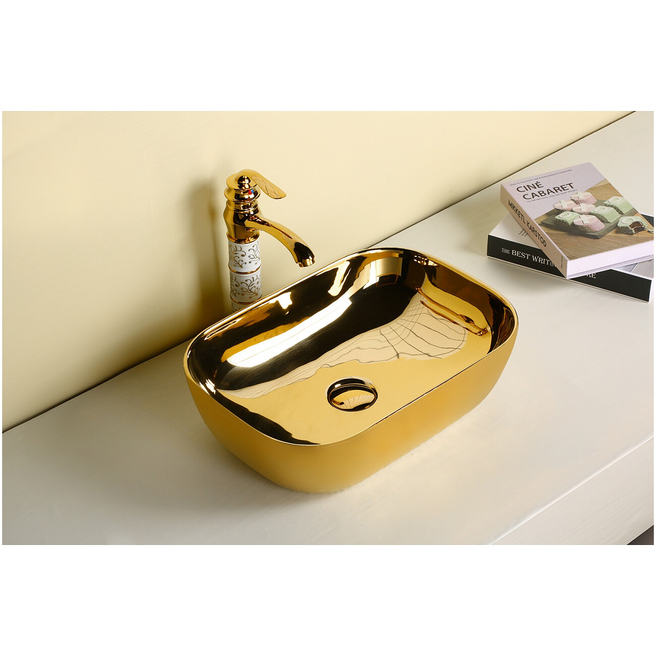 Раковина накладная фарфоровая прямоугольная 33х46 см золото Cerutti SPA C0078B - изображение 2