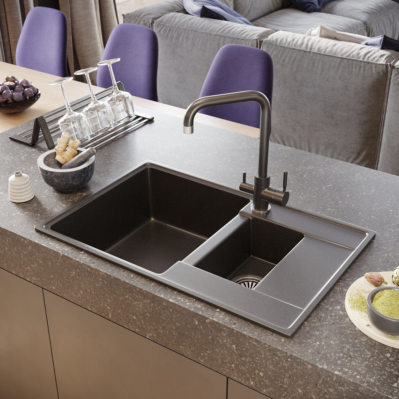 Смеситель для кухни однорычажный с изливом для фильтрованной воды уголь Domaci "Солерно" UQ-019-07 - изображение 5