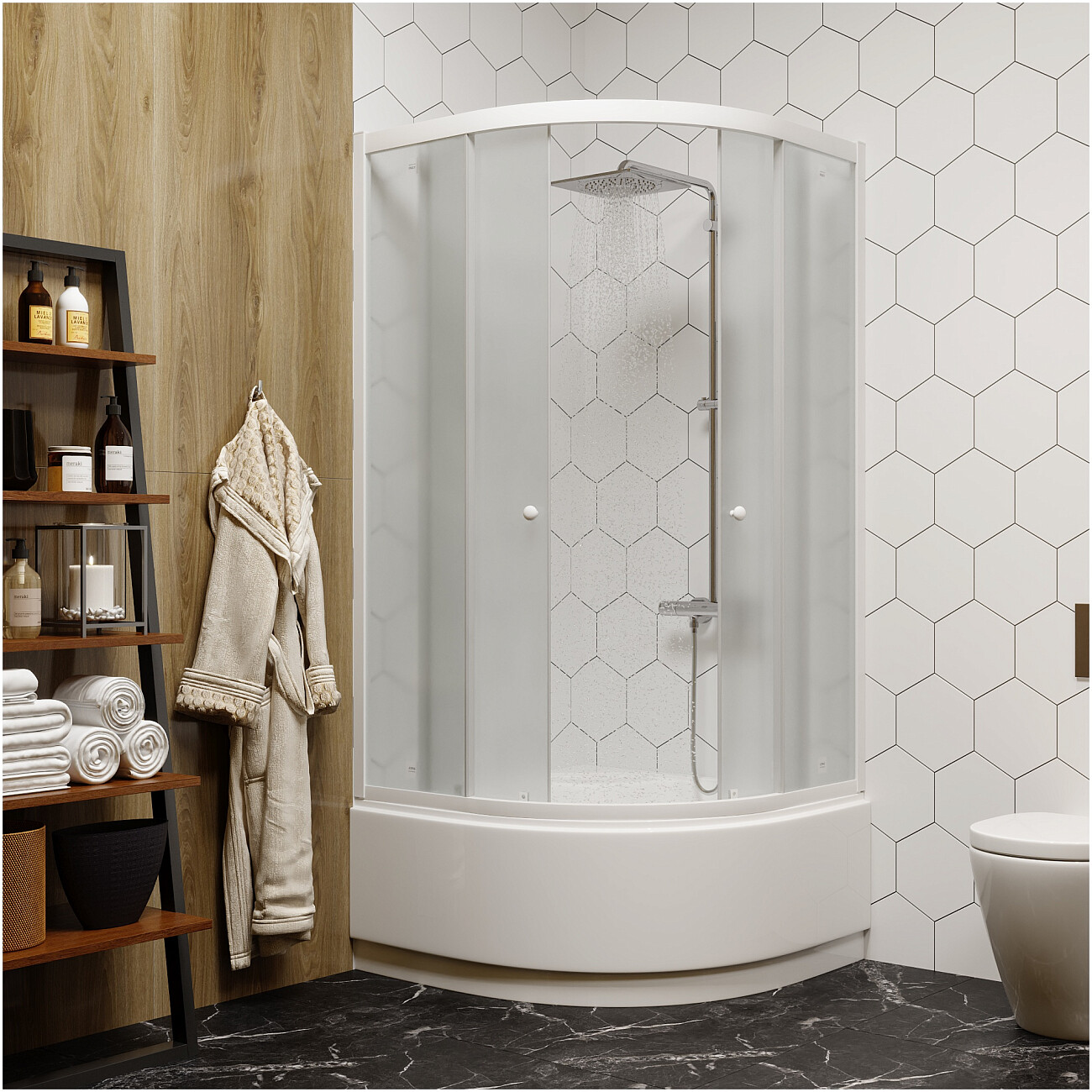 Душевой уголок четверть круга с высоким поддоном 90х90 см белый Parly ZF90 - изображение 5