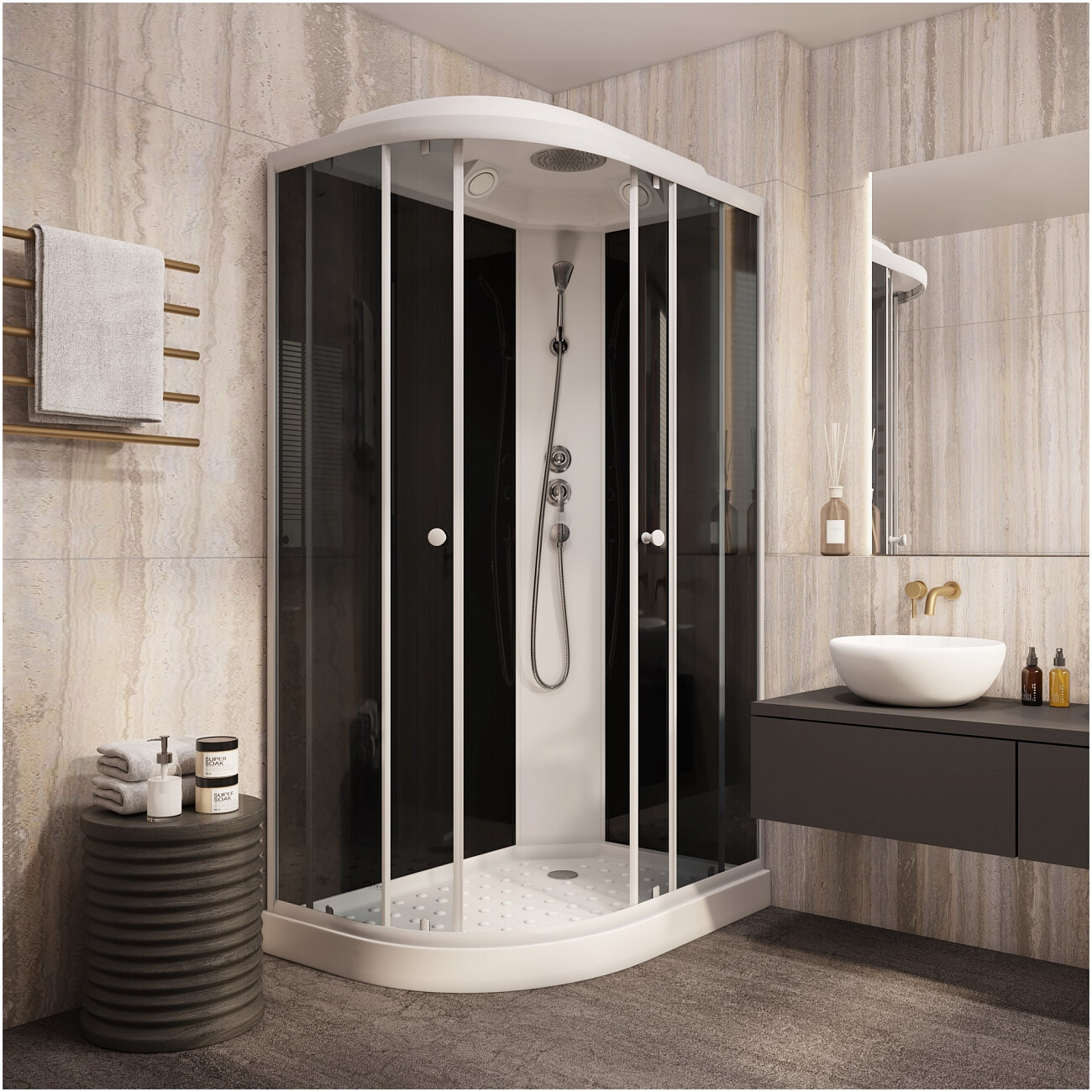 Душевая кабина ассиметричная правая с низким поддоном 80х120 см белая, черная Parly EC1231R - изображение 5