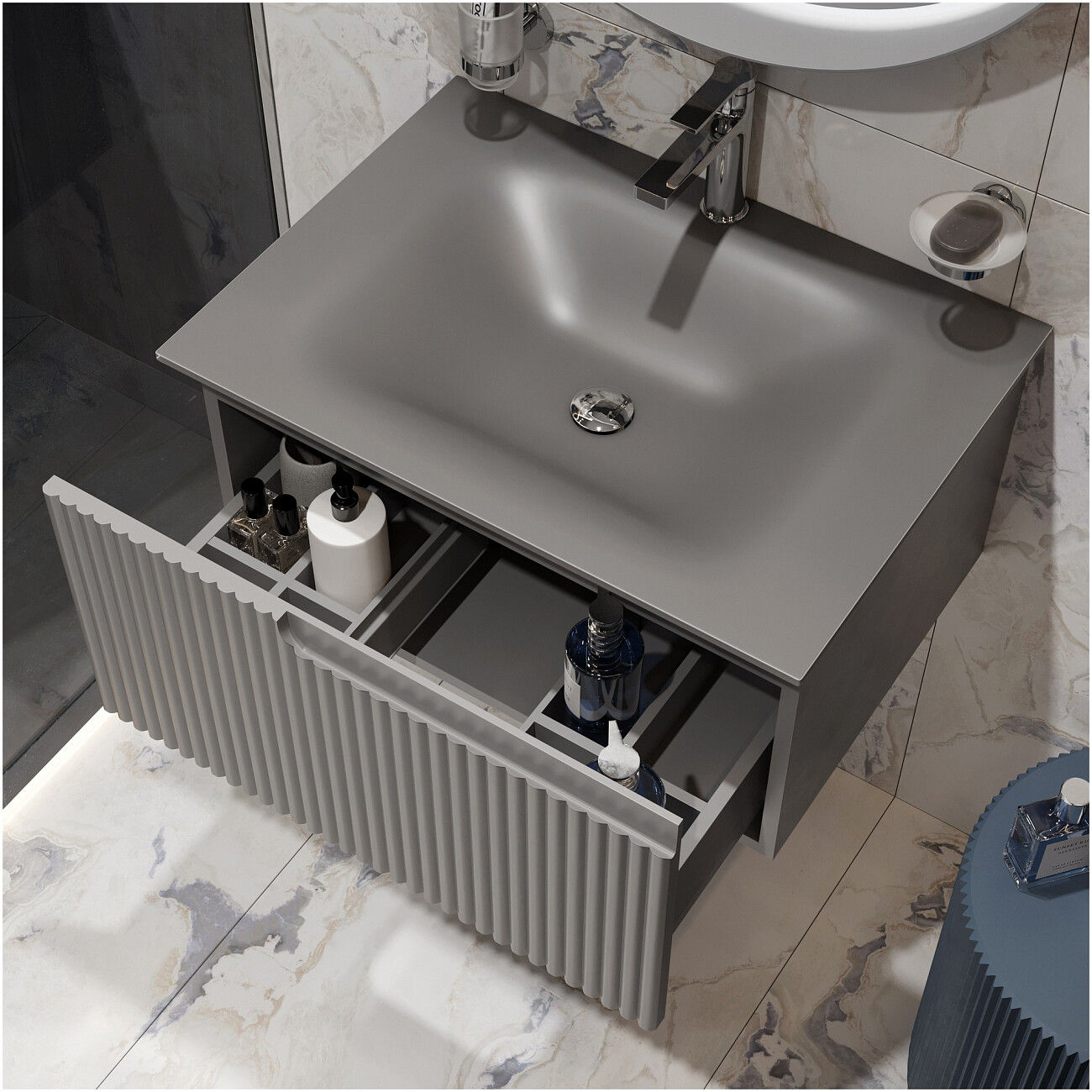 Раковина мебельная стеклянная 70 см серая Stworki "Вестфолл" - изображение 6