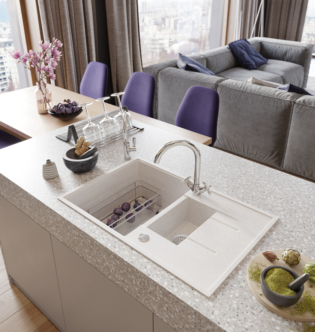 Мойка кухонная из искусственного мрамора прямоугольная 50х77 см белая Domaci "Бьелла" DMC-21K - изображение 4