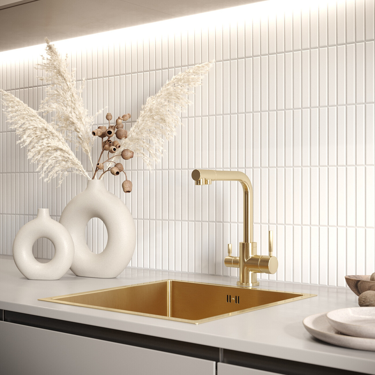 Смеситель для кухни однорычажный с изливом для фильтрованной воды золото Domaciй "Равенна" DCB 3003 - изображение 4