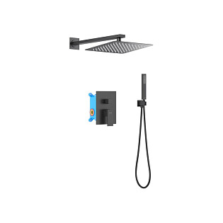 Душевой комплект с лейкой, смесителем и верхнем душем черный Aquatek &quot;Либра&quot; AQ1672MB