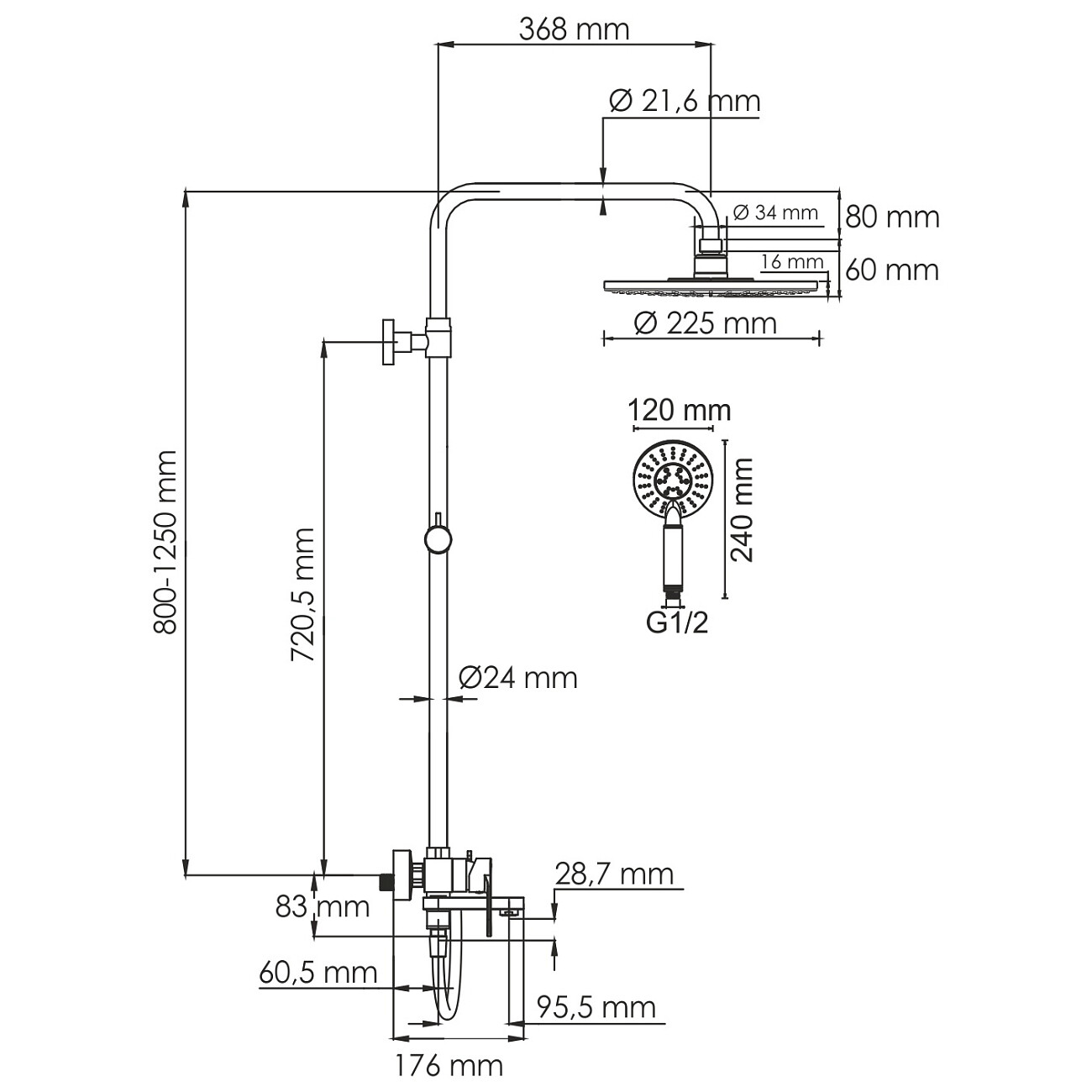 Душевая система со смесителем из латуни белая Wasserkraft A185.067.058.WM - изображение 10