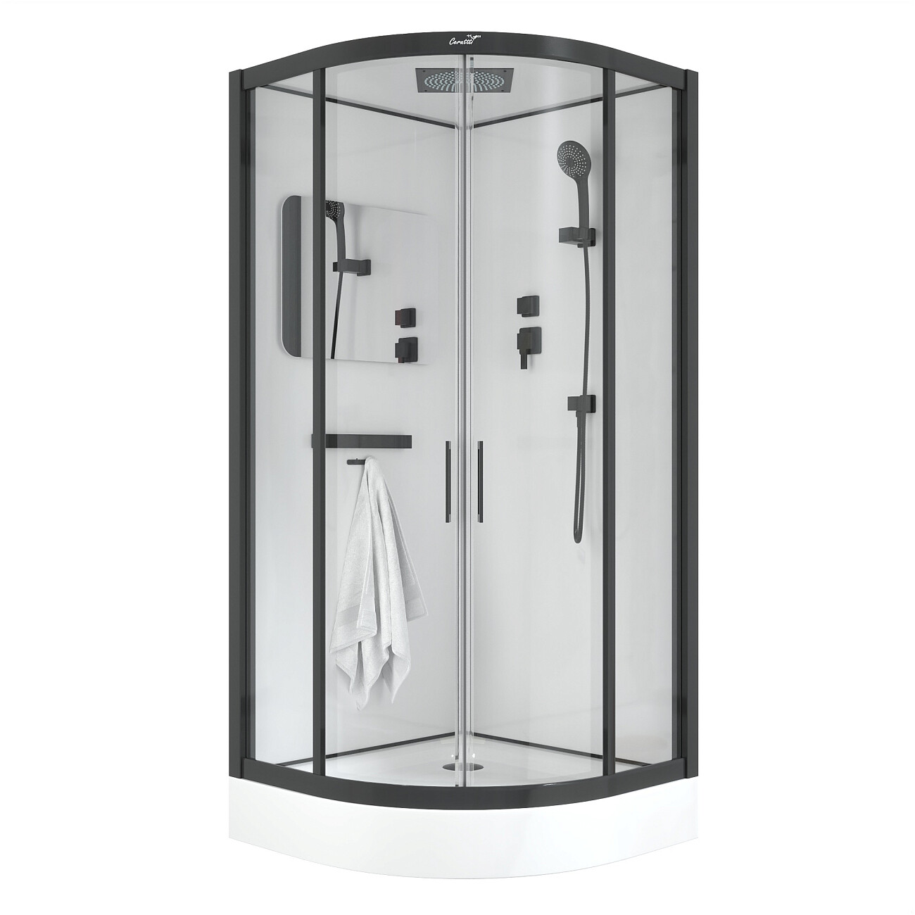 Душевая кабина четверть круга с низким поддоном 90х90 см черная, белая Cerutti SPA Viva 91B - изображение 4