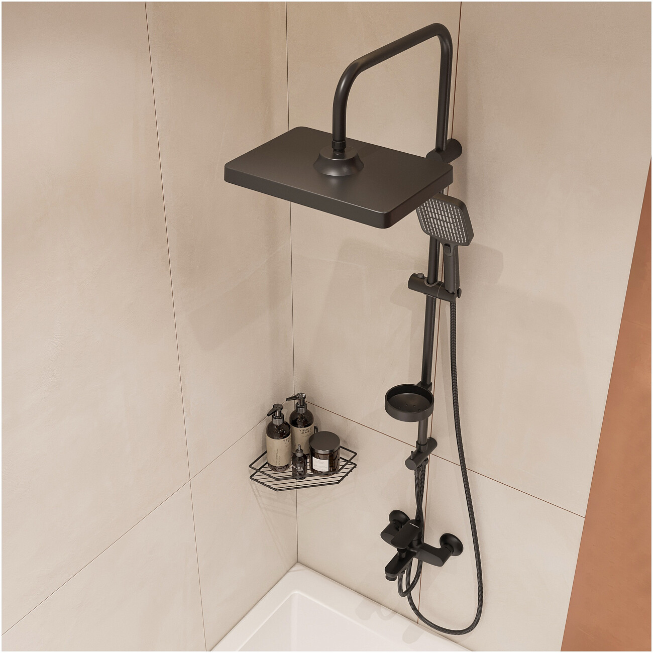 Душевая стойка с верхним душем черная Stworki "Хадстен" S17180BK - изображение 8