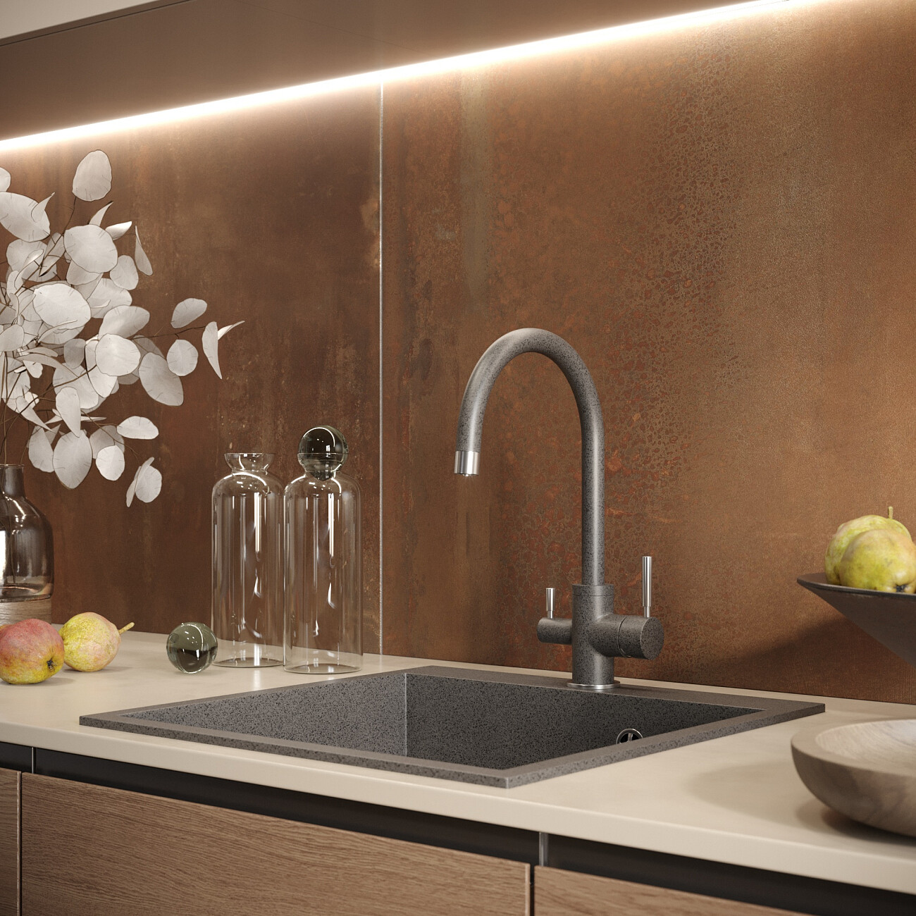 Смеситель для кухни однорычажный антрацит Domaci "Солерно" DC-3007 - изображение 7