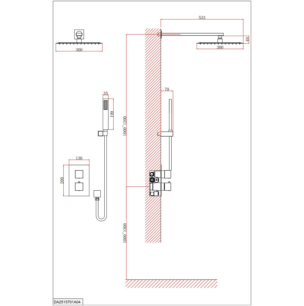 Душевая система встраиваемая термостатическая графит D&K Bayern.Liszt DA2515706A04 - изображение 2
