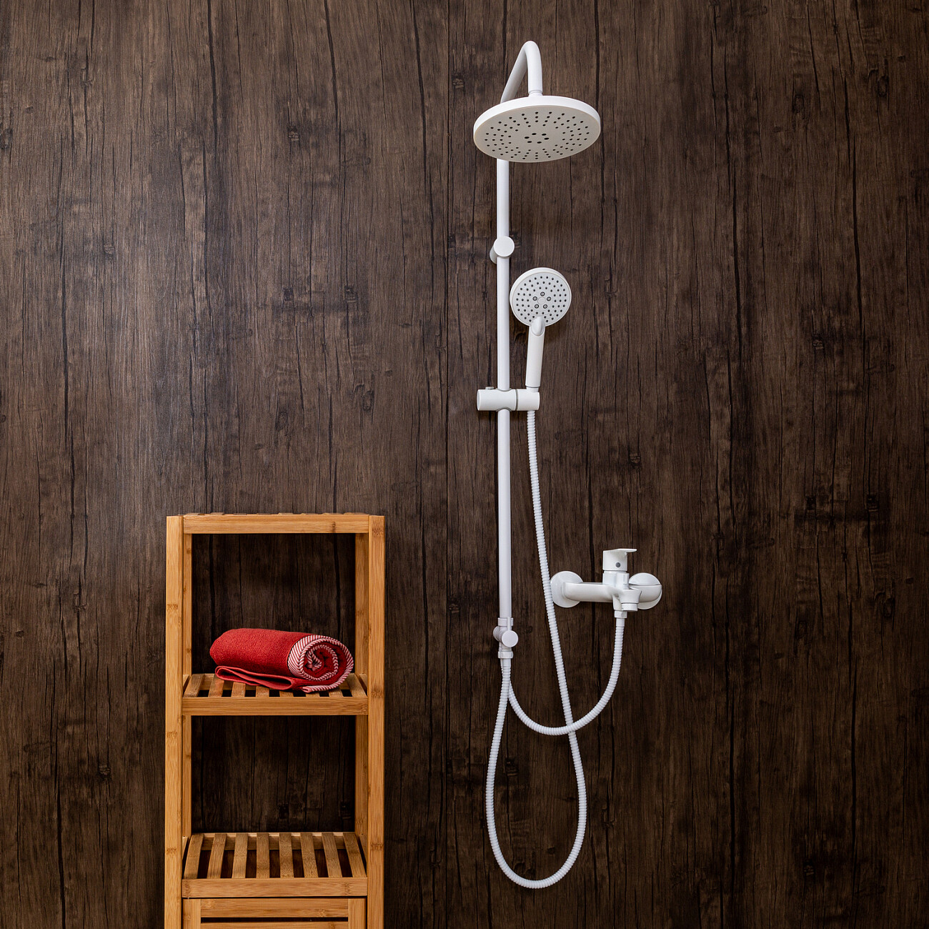 Душевая стойка с верхним душем и держателем белая Stworki "Эстерсунд" ES-09w - изображение 2