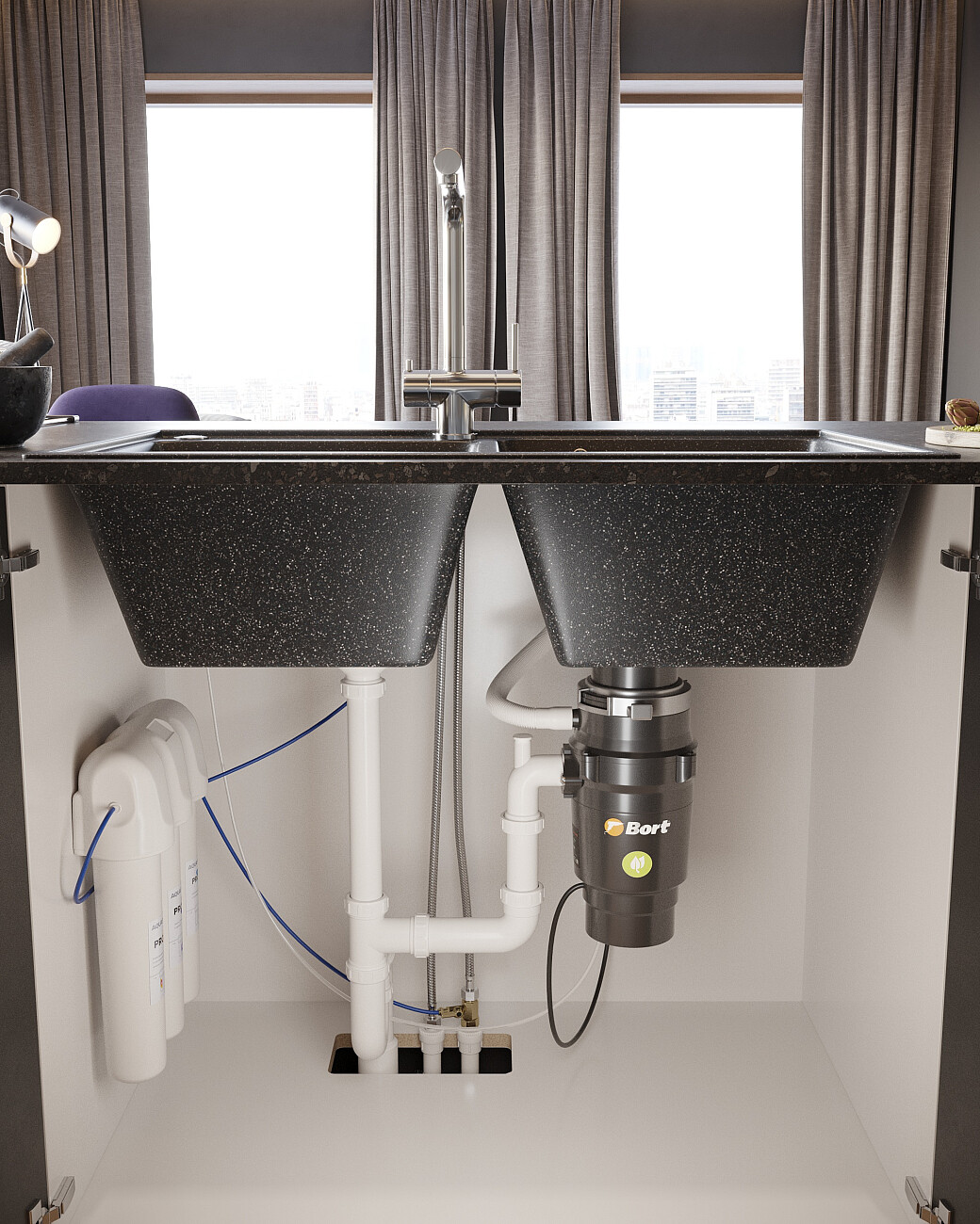 Мойка кухонная с дополнительной чашей черная Domaci "Бьелла" DMC-85K черная - изображение 7