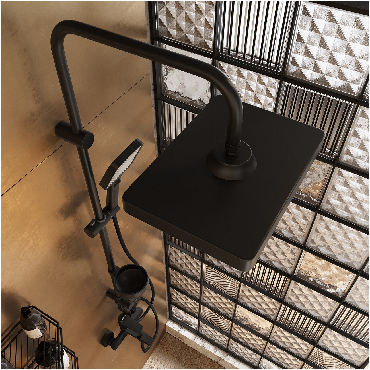 Душевая стойка с верхним душем черная Stworki "Берген" S21180BK - изображение 8