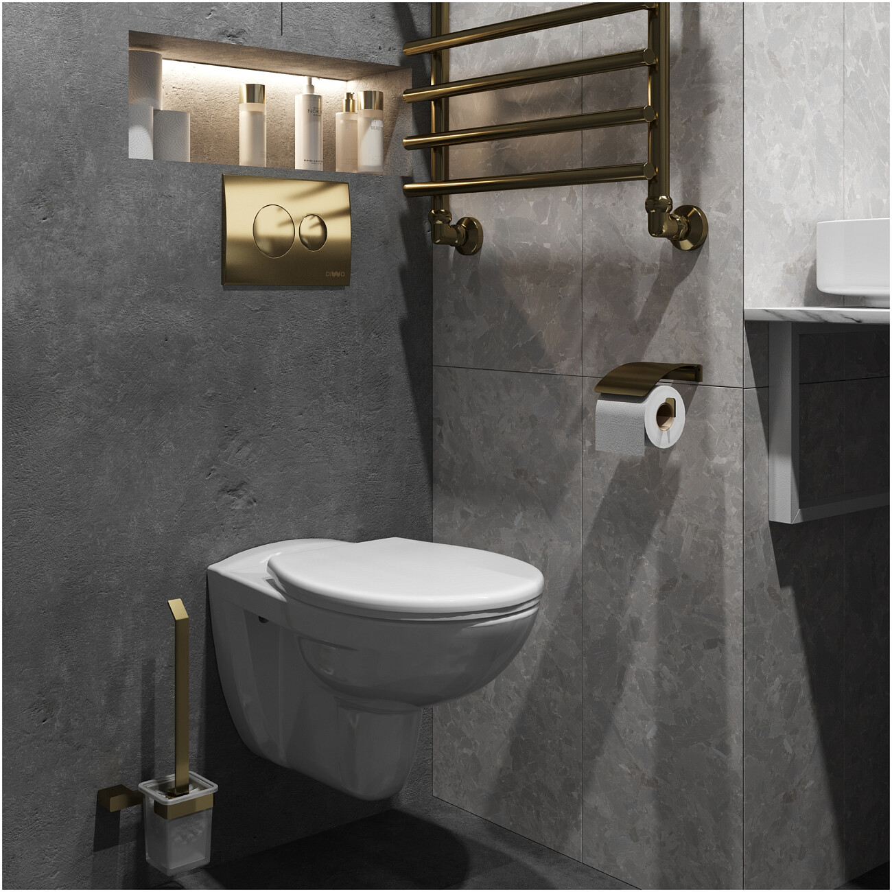 Кнопка смыва для унитаза 16,5х24,6 см золотая Diwo 7315 - изображение 7