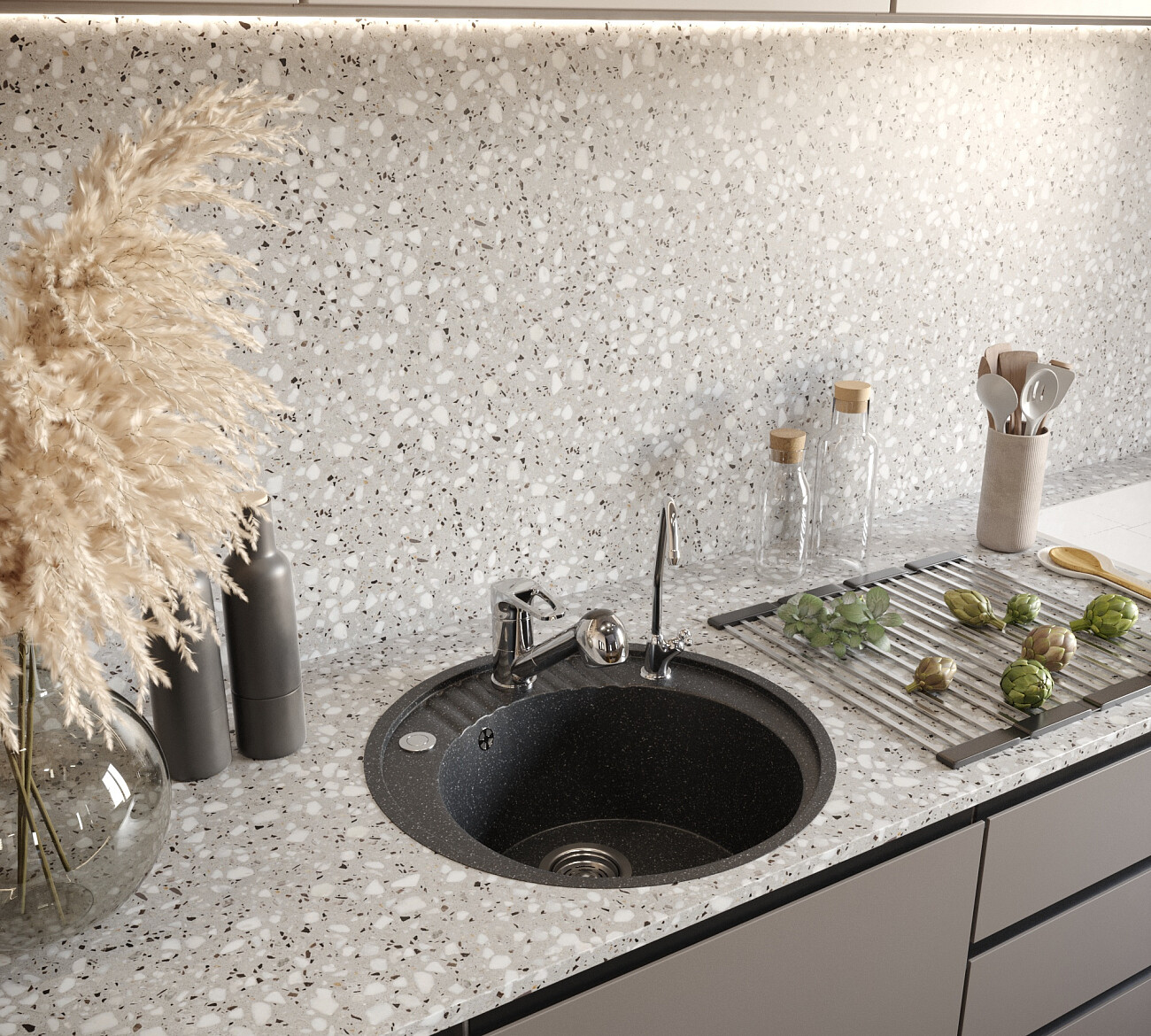 Мойка кухонная круглая мраморная черная Domaci "Бьелла" DMC-05S-308 - изображение 3