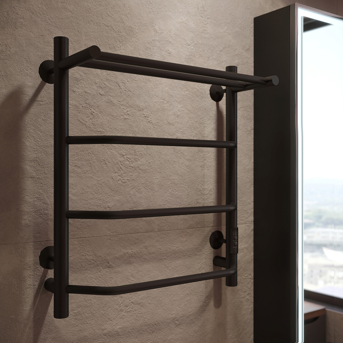 Полотенцесушитель электрический 60х50 см с полкой черный Ewrika "Сафо БРР" - изображение 7