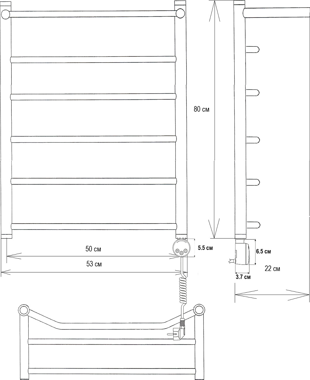Полотенцесушитель электрический 80х50 см хром Ewrika "Сафо" R FT - изображение 2