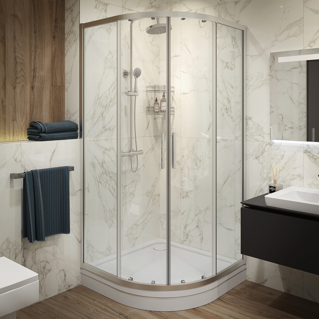 Поддон для душа акриловый с сифоном и экраном 100x100 см белый Stworki "Хельсинки" XEП0068, XEЭ0068 - изображение 8