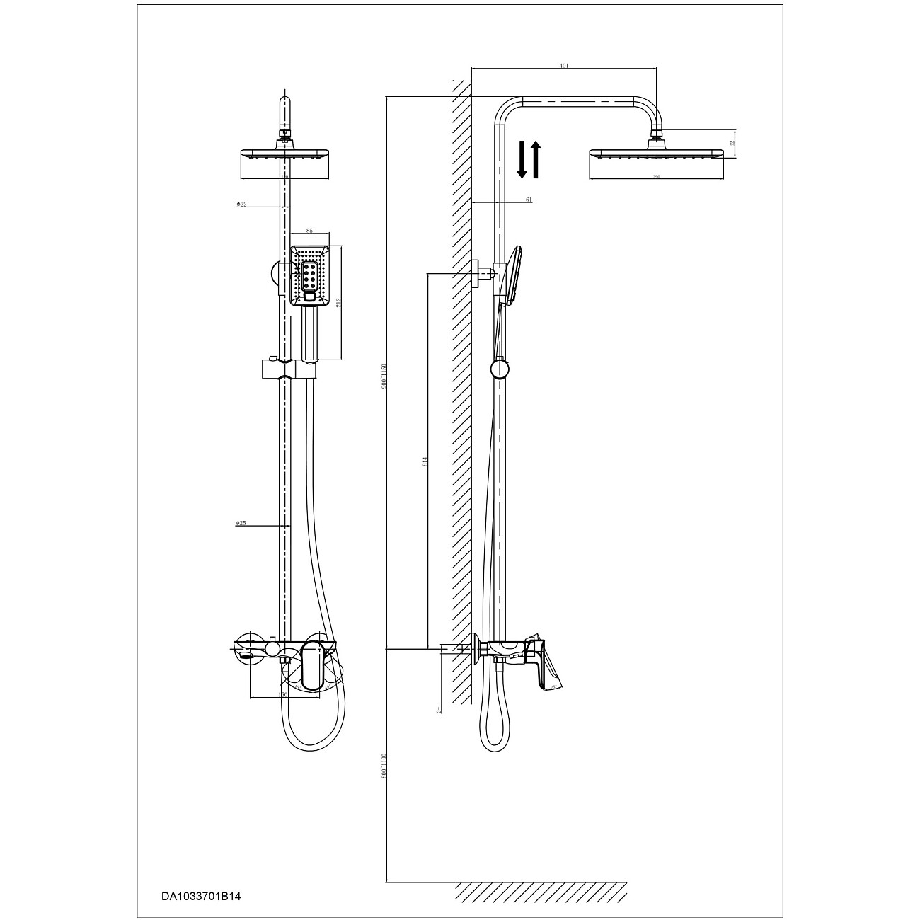 Душевой комплект с регулировкой высоты хром D&K Venice Baciano DA1033701B14 - изображение 2