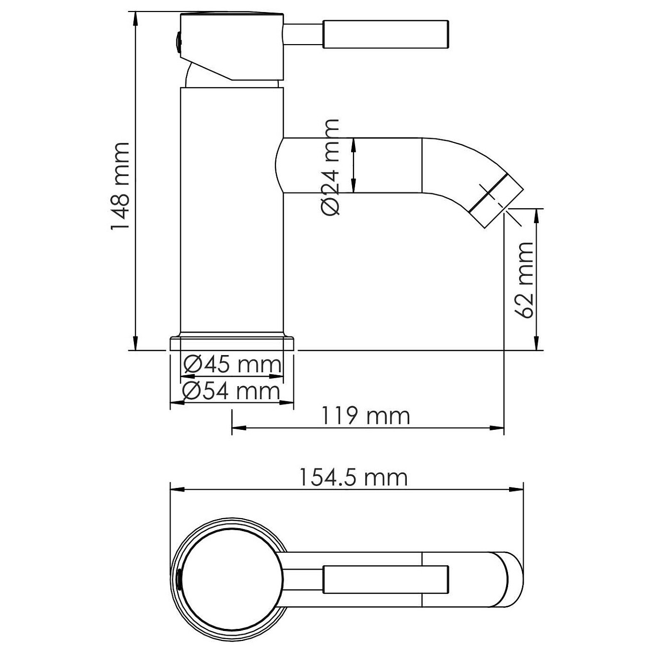 Смеситель для раковины из латуни черный Wasserkraft 3305 - изображение 4